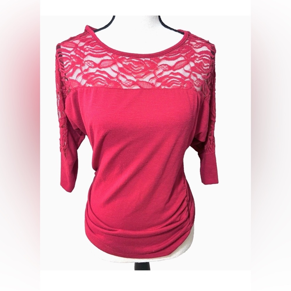 A.Byer Red Long Sleeve Shirt Size S Y2K Lace  Women’s Holiday Casual Plain Top